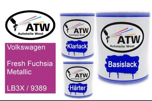 Volkswagen, Fresh Fuchsia Metallic, LB3X / 9389: 1L Lackdose + 1L Klarlack + 500ml Härter - Set, von ATW Autoteile West.